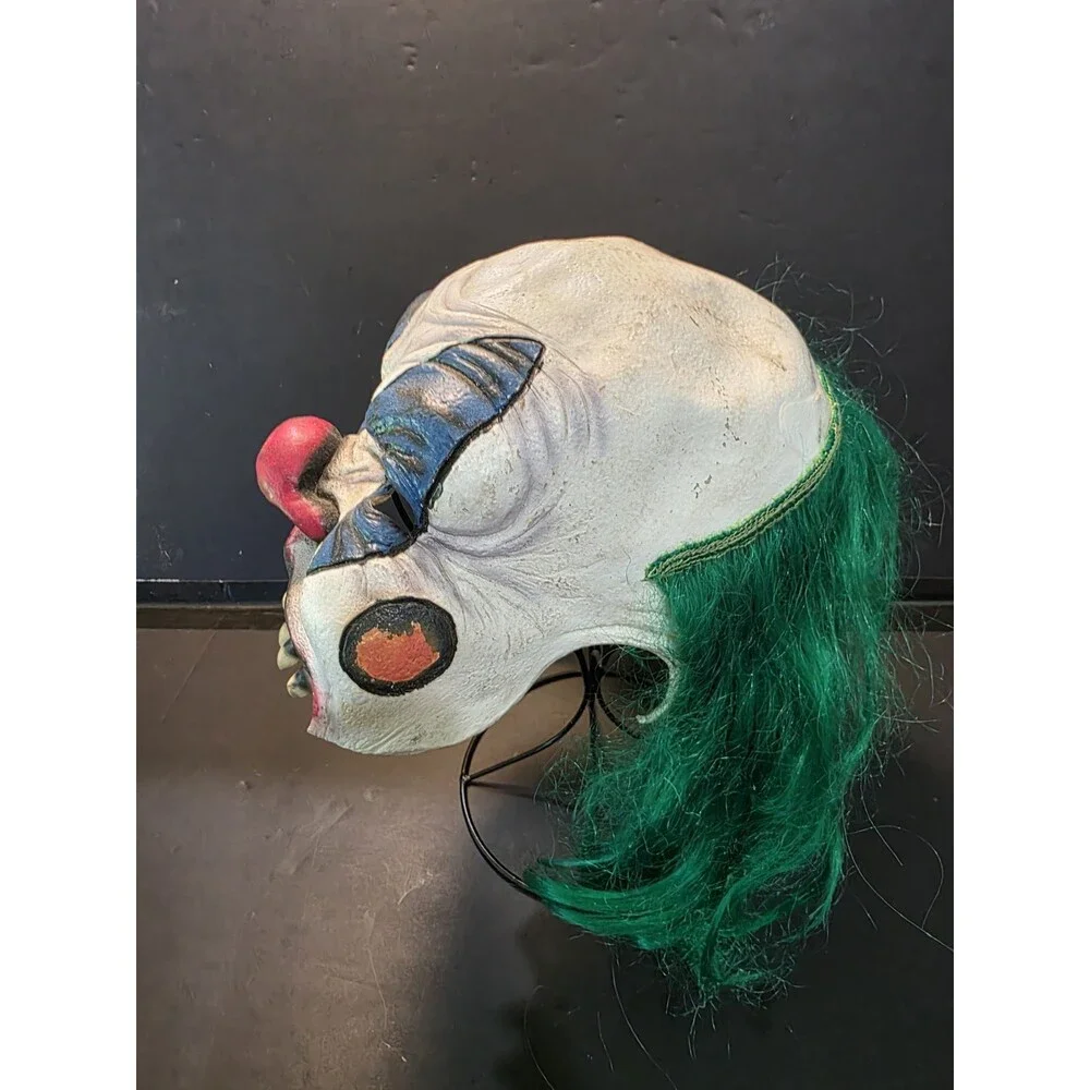 Vintage Killer Clown Halloween Mask Green Hair Fangs Creepy Evil Horror Costume